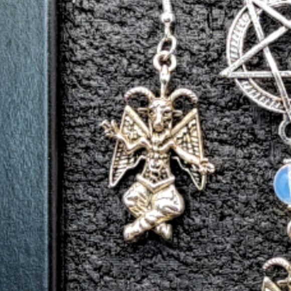 Baphomet Unisex Necklace and Earring Jewelry Set Opalite Stone - Picture 3 of 4